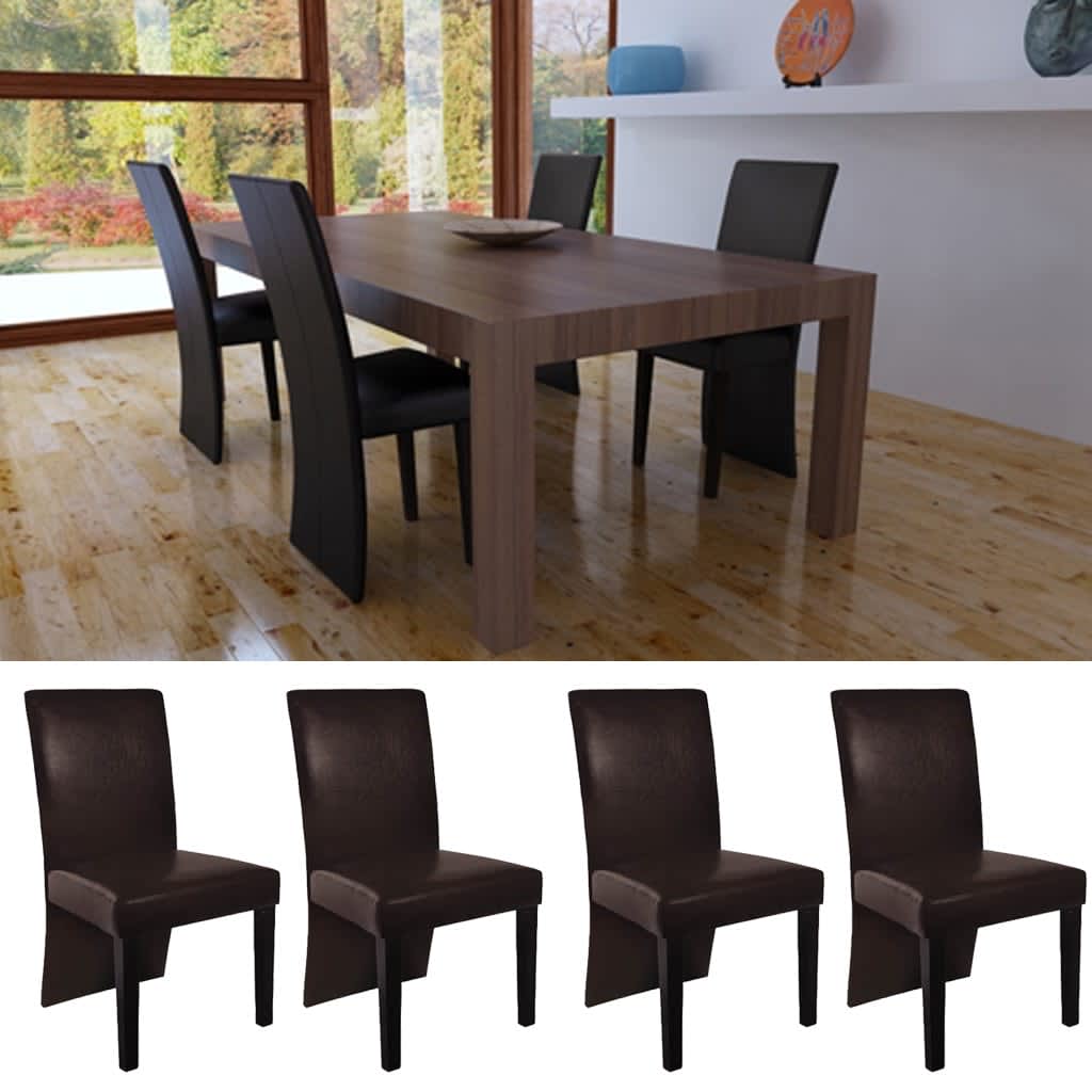 Dining room chairs 4 pcs. Dark brown faux leather