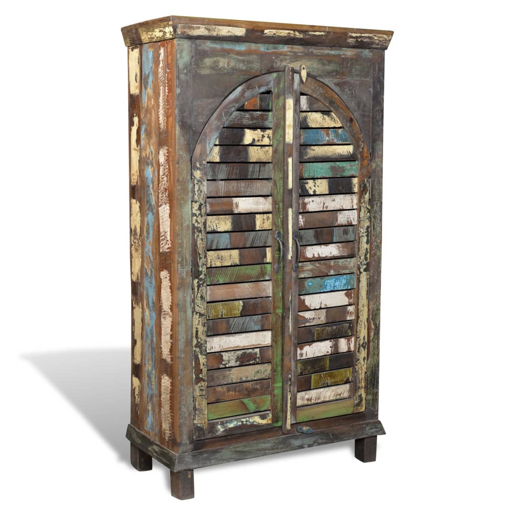Bookcase reclaimed wood multicolored with 3 shelves &amp; 2 doors