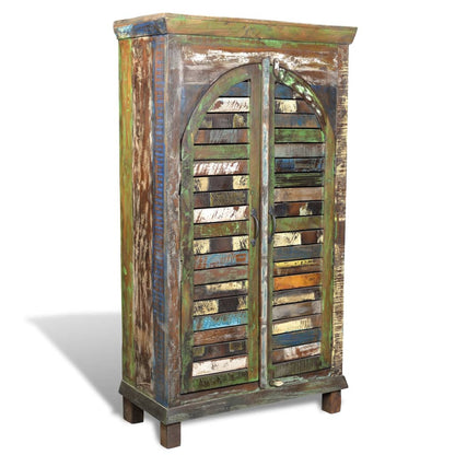 Bookcase reclaimed wood multicolored with 3 shelves &amp; 2 doors