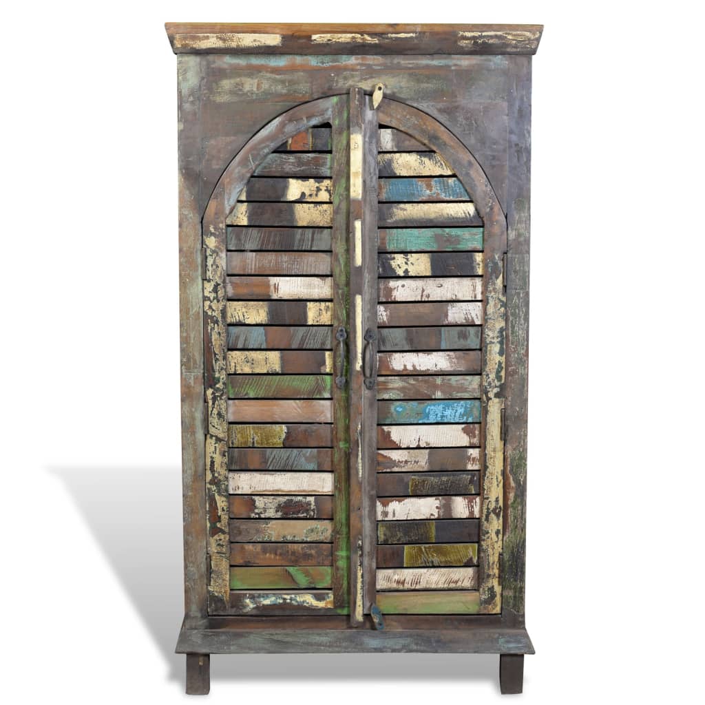 Bookcase reclaimed wood multicolored with 3 shelves &amp; 2 doors