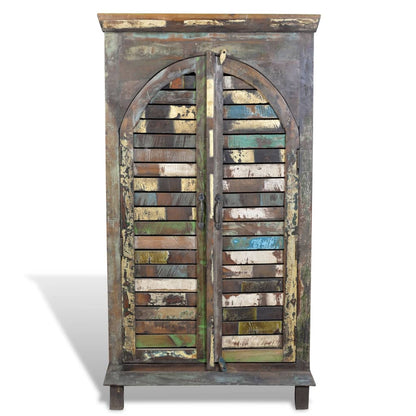 Bookcase reclaimed wood multicolored with 3 shelves &amp; 2 doors