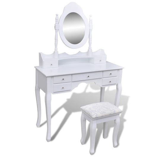 Dressing table with mirror and stool 7 drawers white