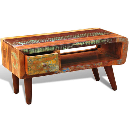 Coffee table with rounded side &amp; 1 drawer reclaimed wood