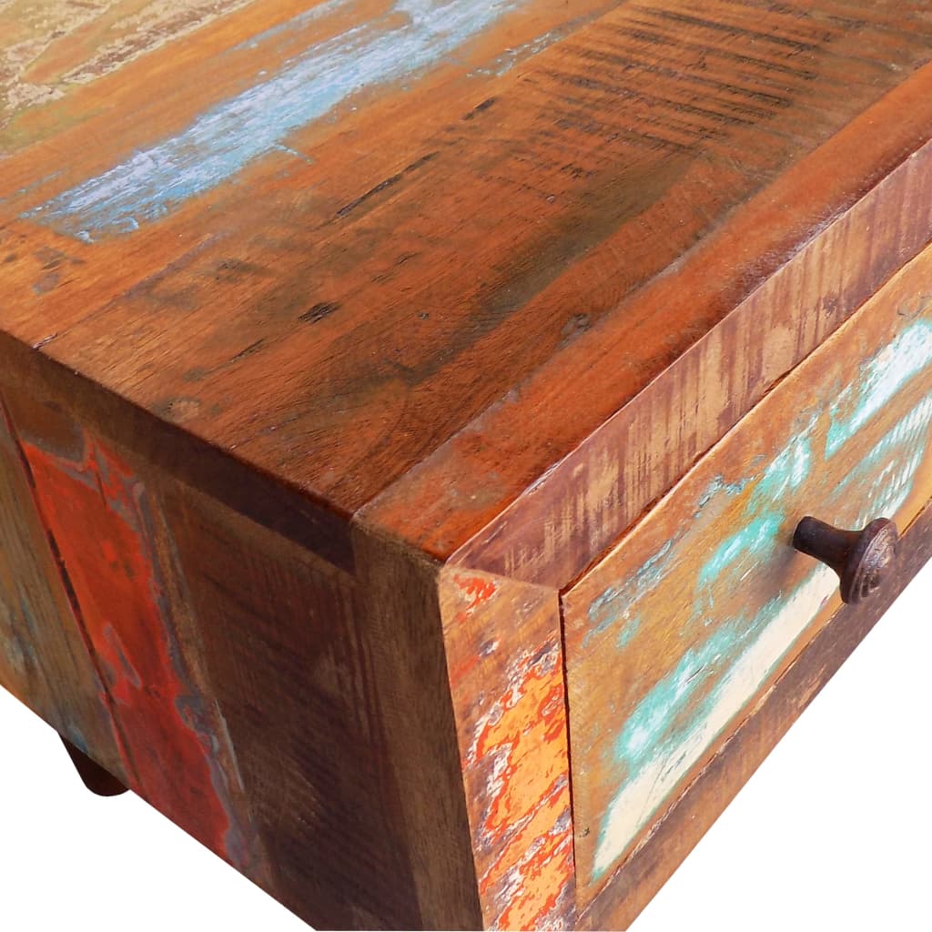 Coffee table with rounded side &amp; 1 drawer reclaimed wood