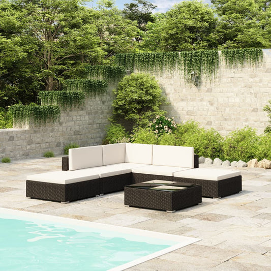6-piece garden lounge set with cushions poly rattan black