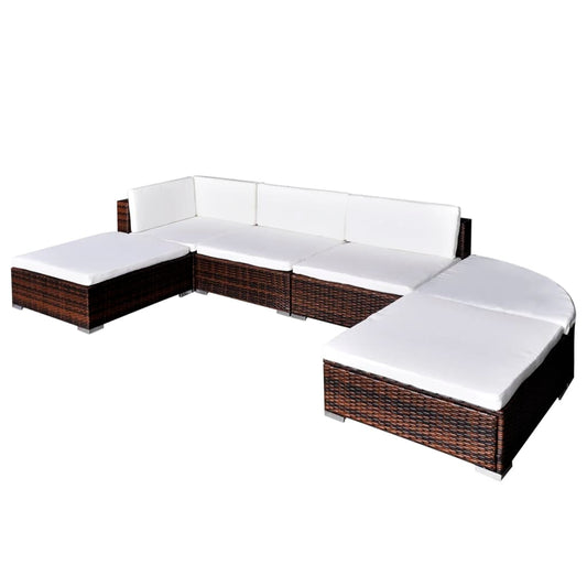 6-piece garden lounge set with cushions poly rattan brown