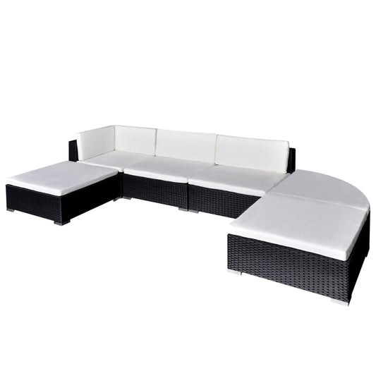 6-piece garden lounge set with cushions poly rattan black