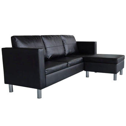 L-förmiges Sofa 3-Sitzer Kunstleder Schwarz