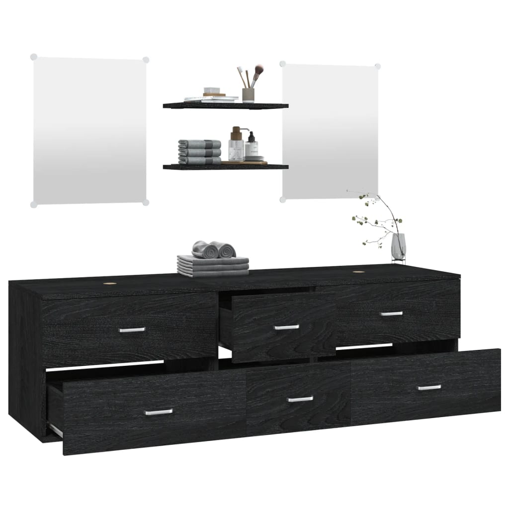 5-piece bathroom furniture set black wood material