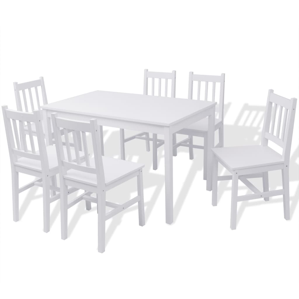 Seven-piece dining table set pinewood white