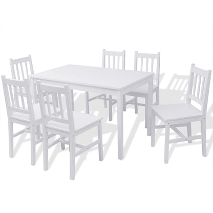 Seven-piece dining table set pinewood white