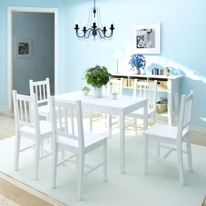 Seven-piece dining table set pinewood white
