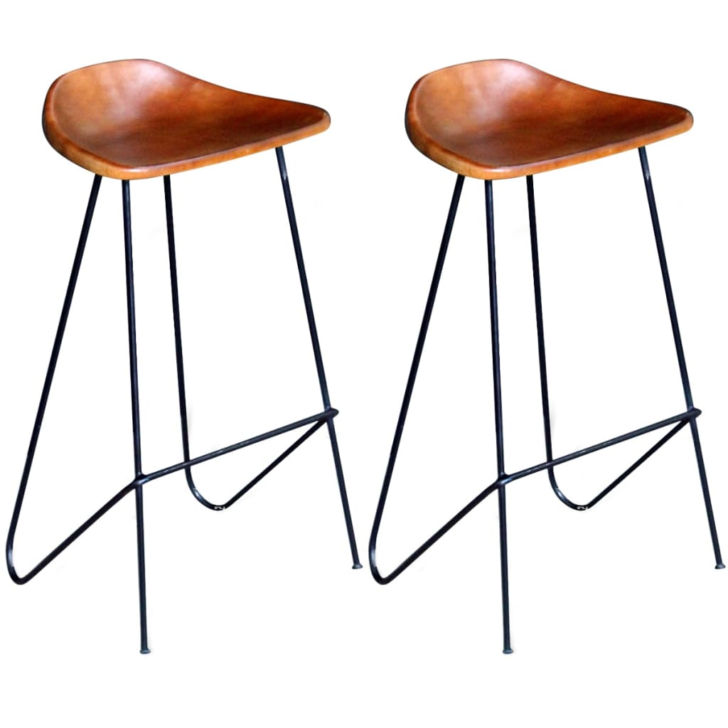 Bar stools 2 pcs. Black and brown genuine leather