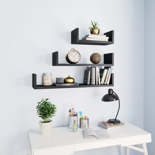 Wall shelf 3 pcs. Black wood material