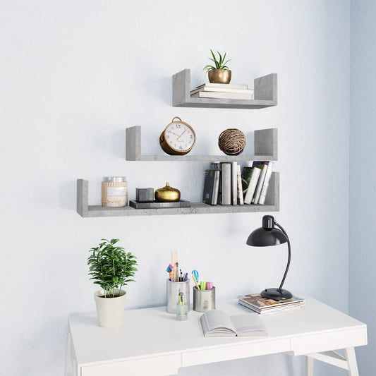 Wall shelf 3 pcs. Concrete grey wood material