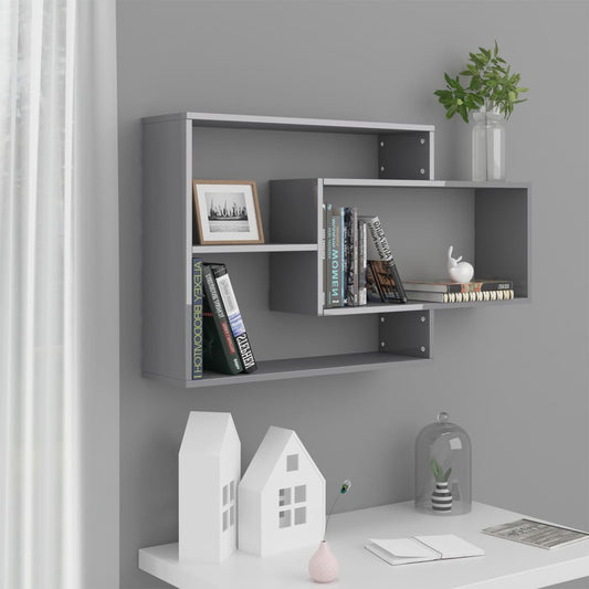 Wall shelves high gloss grey 104x20x58,5 cm wood material