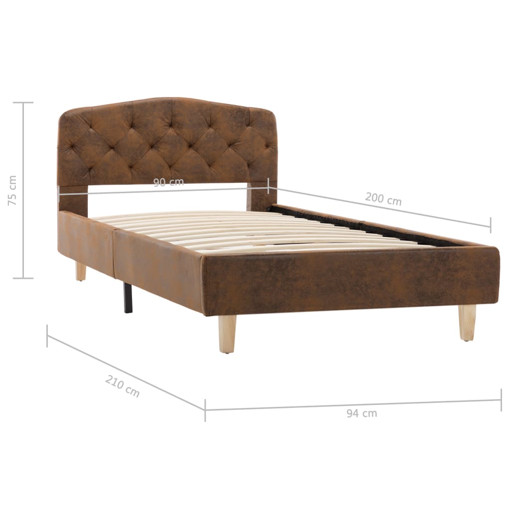 Bed frame brown suede look 90x200 cm