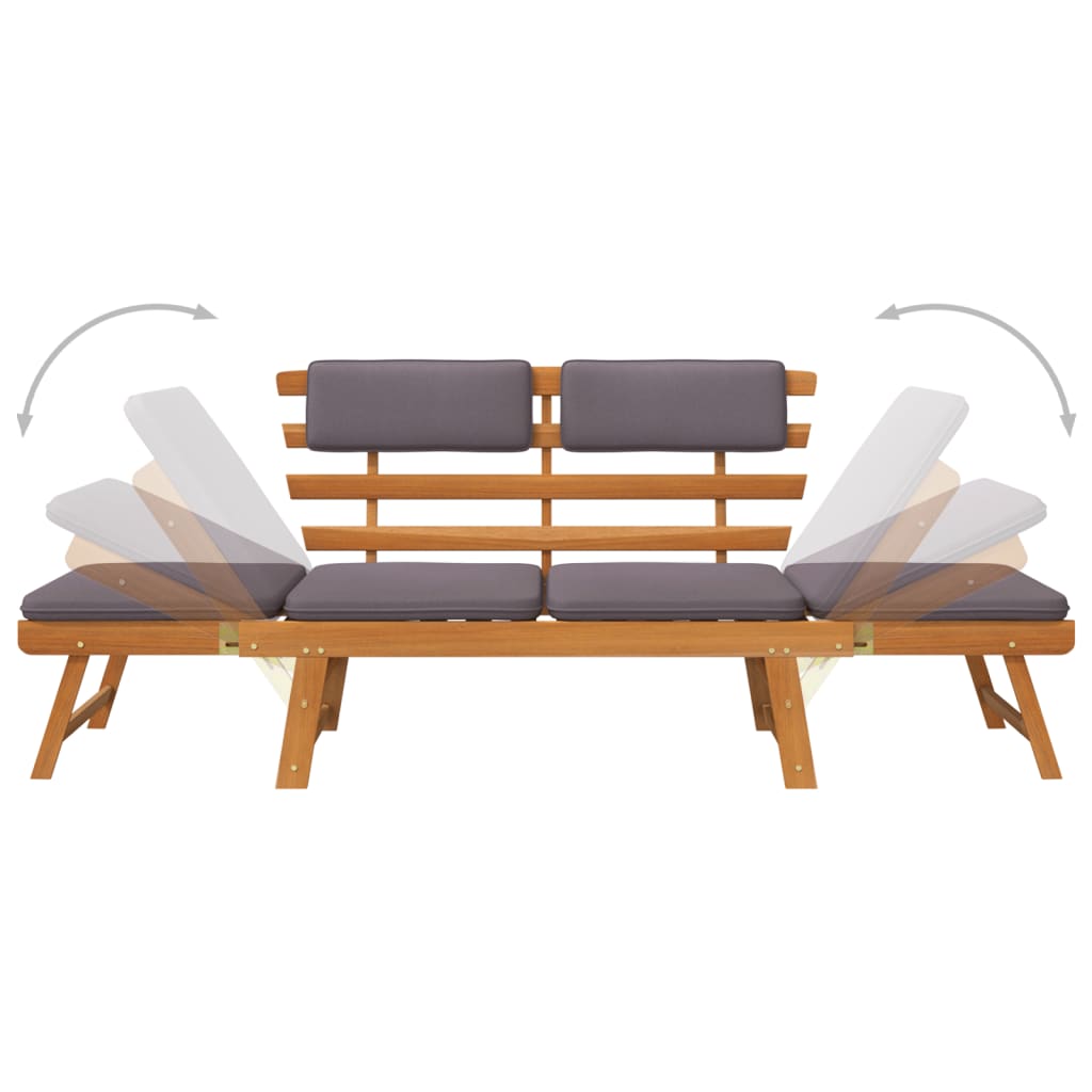 2-in-1 garden lounger with cushion 190 cm solid acacia wood