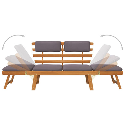 2-in-1 garden lounger with cushion 190 cm solid acacia wood