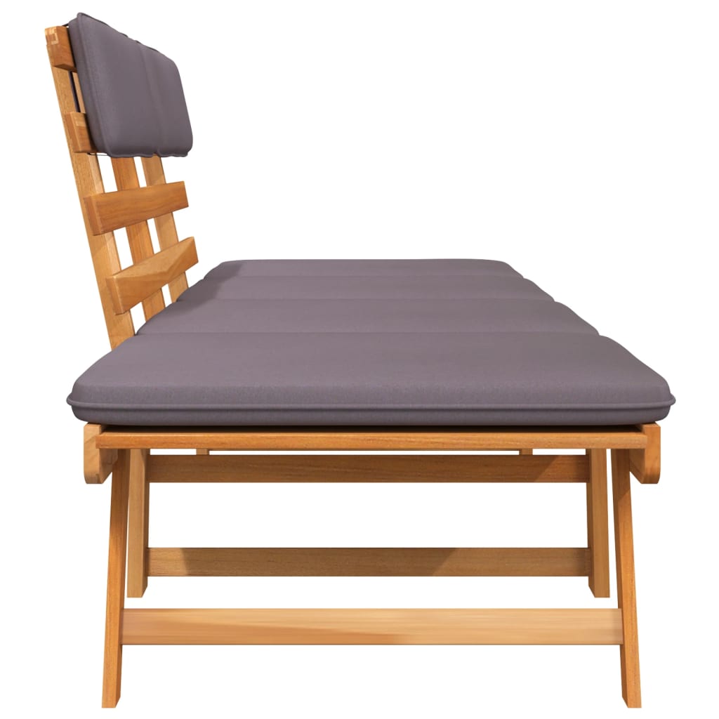 2-in-1 garden lounger with cushion 190 cm solid acacia wood