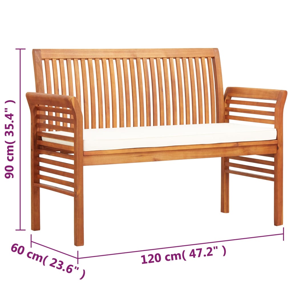 2-seater garden bench with cushion 120 cm solid acacia wood