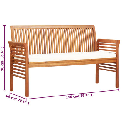 3-seater garden bench with cushion 150 cm solid acacia wood