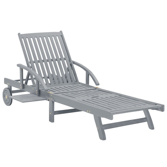 Sun lounger grey solid acacia wood