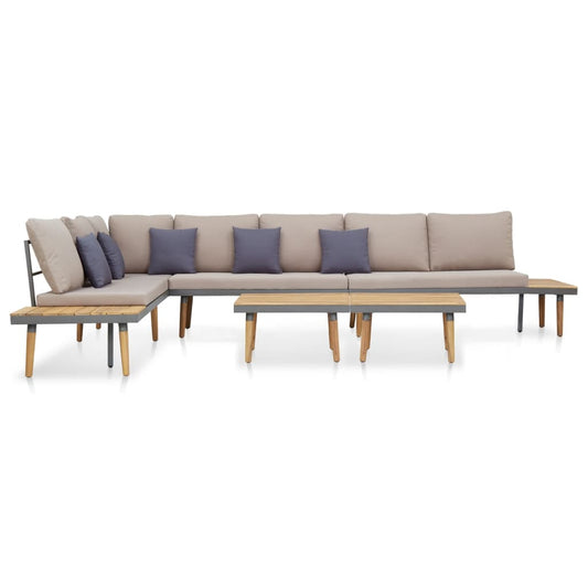 7-piece garden lounge set with cushions solid acacia wood brown