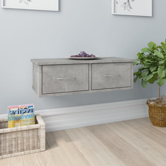 Wall drawer shelf concrete grey 60x26x18.5 cm wood material