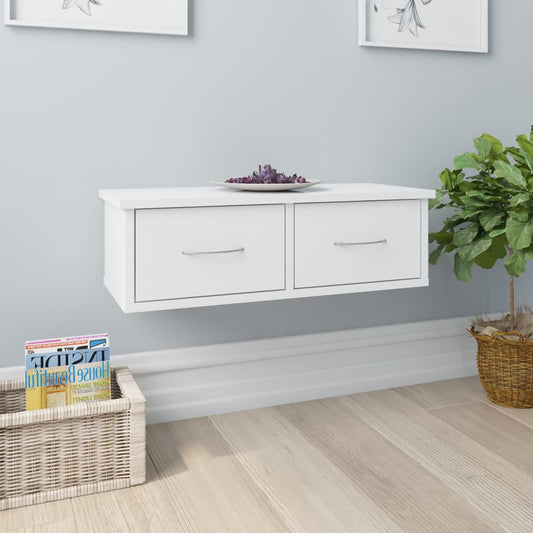 Wall-mounted drawer shelf high-gloss white 60x26x18.5 cm wood material