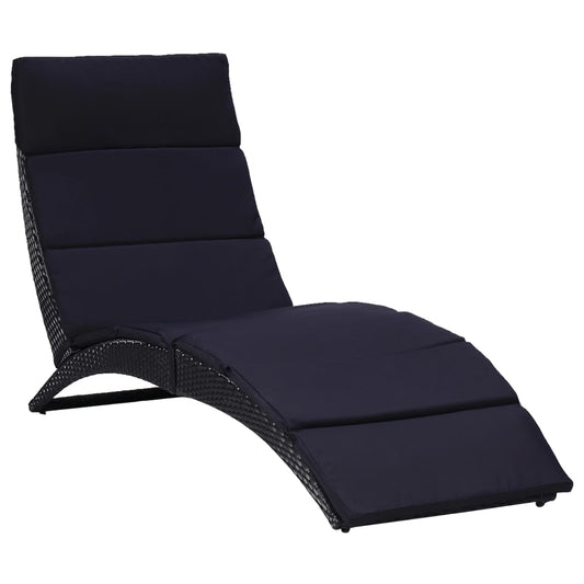 Sun lounger with cushion poly rattan black