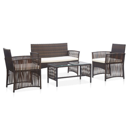 4-piece garden lounge set with cushion poly rattan brown
