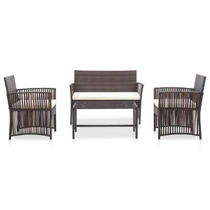 4-piece garden lounge set with cushion poly rattan brown