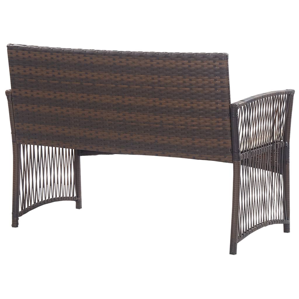 4-piece garden lounge set with cushion poly rattan brown