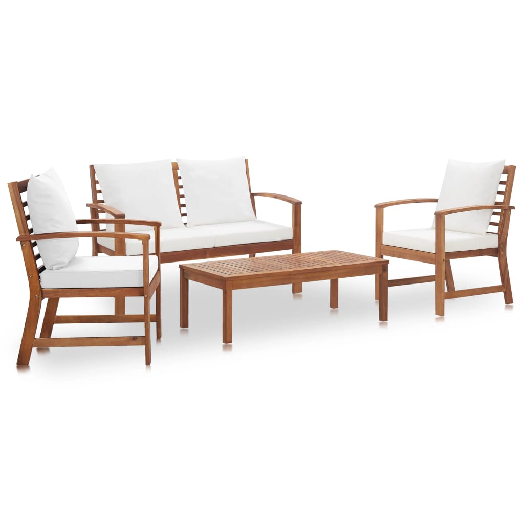 4-piece garden lounge set with cushions made of solid acacia wood