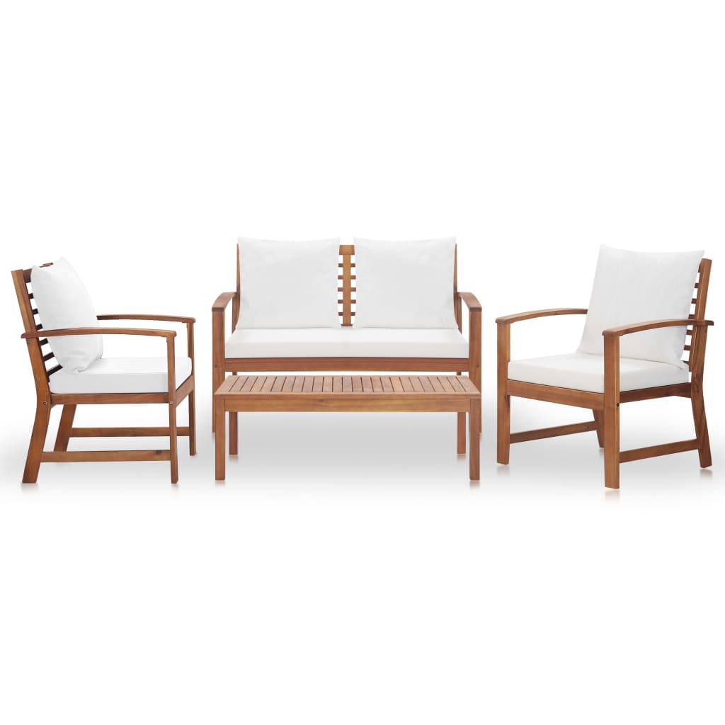 4-piece garden lounge set with cushions made of solid acacia wood