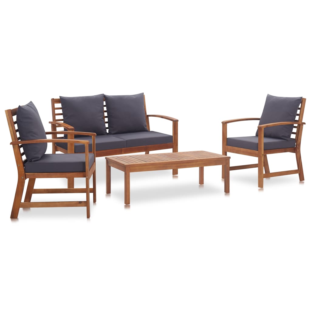 Garden lounge set with cushions 4-piece solid acacia wood