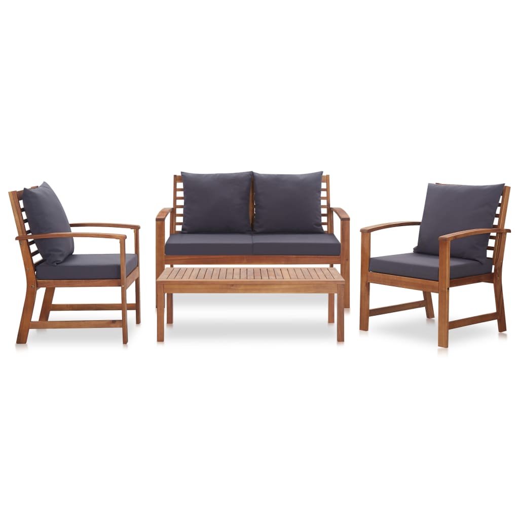 Garden lounge set with cushions 4-piece solid acacia wood