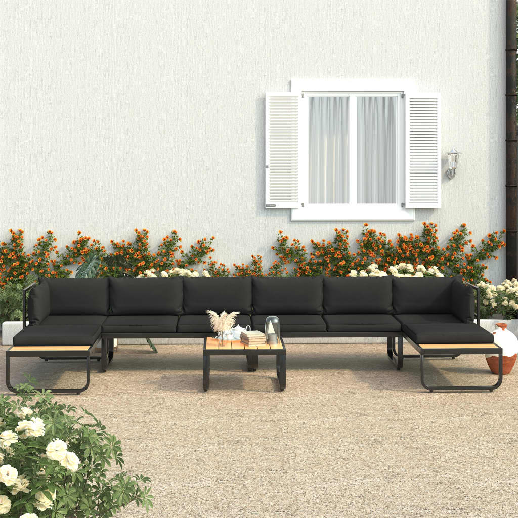 5-piece garden corner sofa set with cushions made of aluminium and WPC