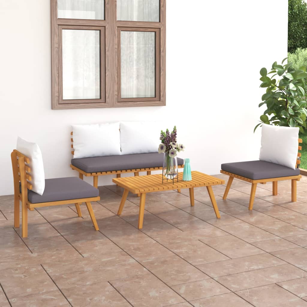 4-piece garden lounge set with cushions made of solid acacia wood