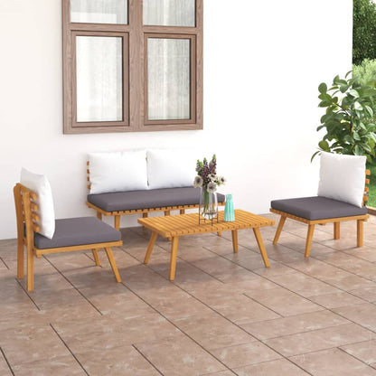 4-piece garden lounge set with cushions made of solid acacia wood