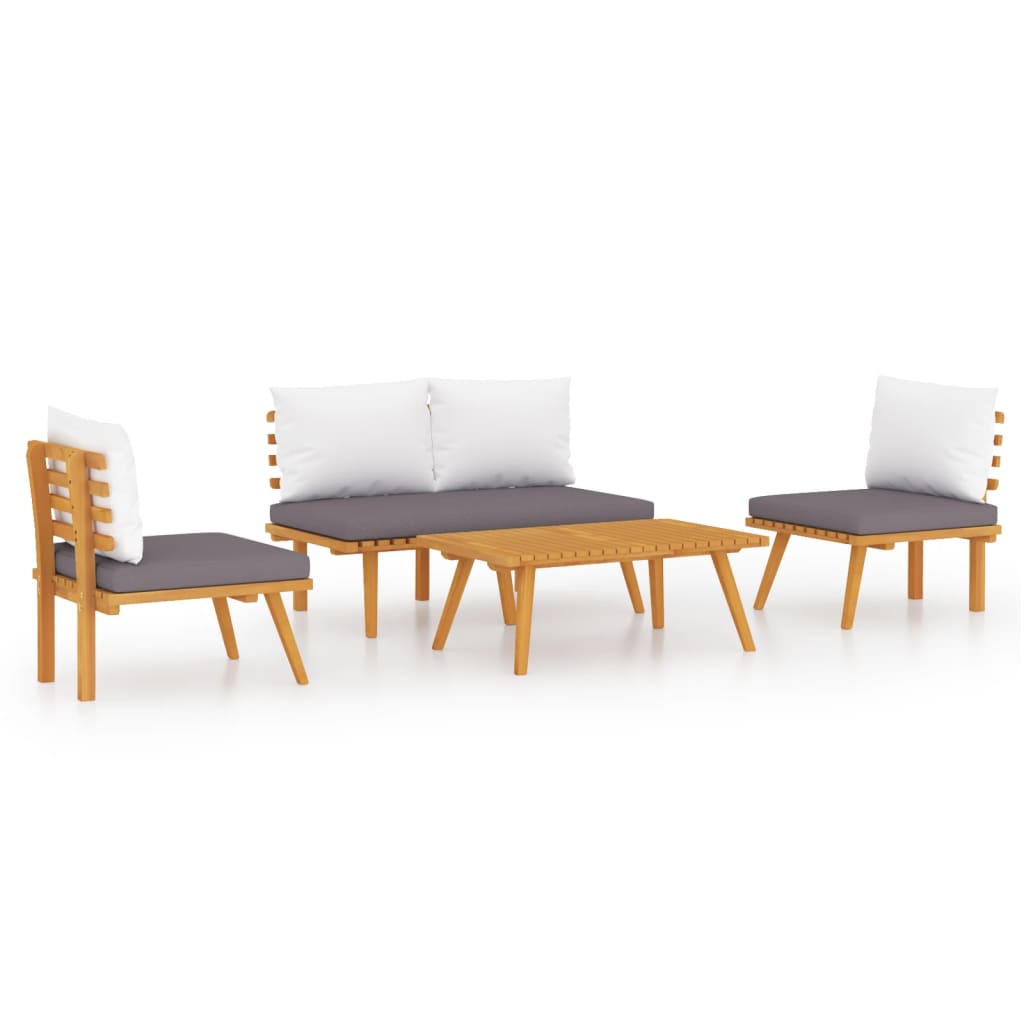 4-piece garden lounge set with cushions made of solid acacia wood