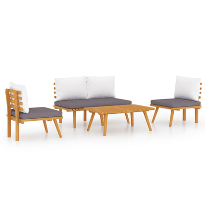 4-piece garden lounge set with cushions made of solid acacia wood