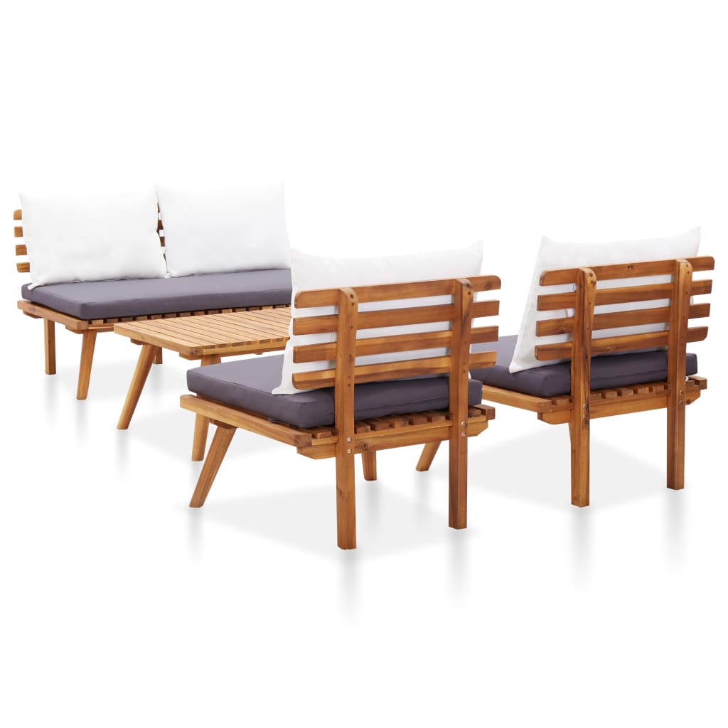 4-piece garden lounge set with cushions made of solid acacia wood