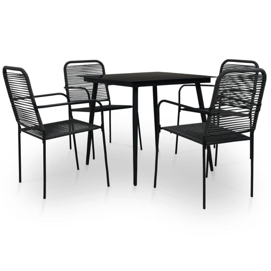 5-piece garden dining set cotton rope and steel black