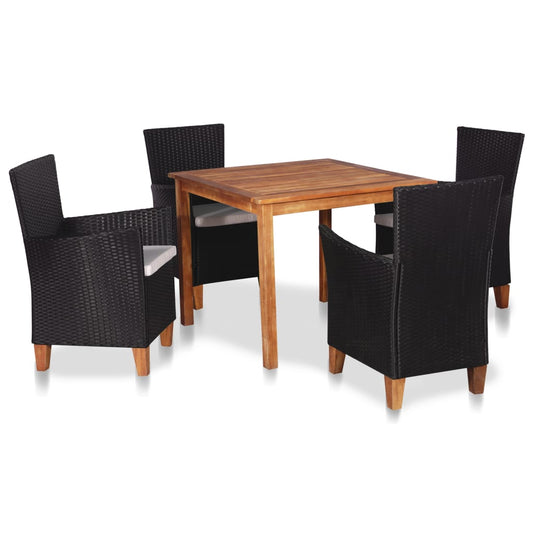 5-piece garden dining set poly rattan black and brown