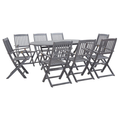 9-piece garden dining set solid wood acacia grey