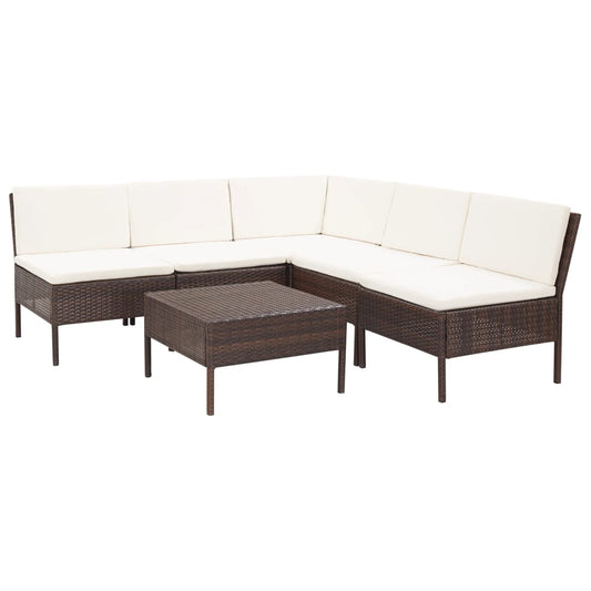 6-piece garden lounge set with cushions poly rattan brown