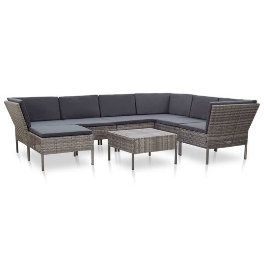 8-piece garden lounge set with cushions poly rattan grey