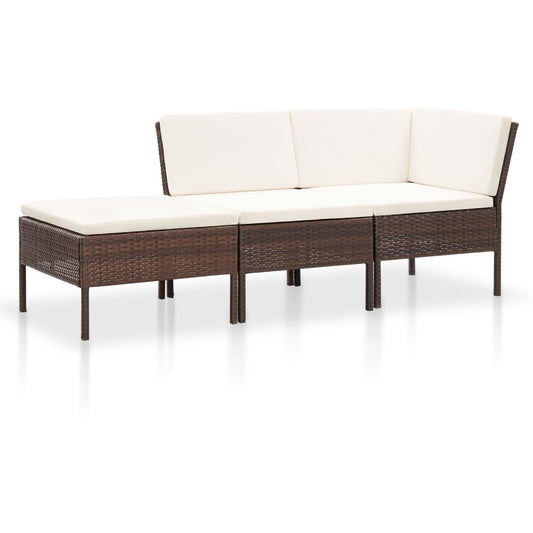 3-piece garden lounge set with cushions poly rattan brown